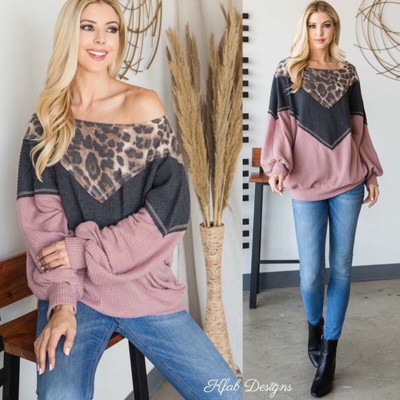 ❤️LAST 1! Color Block Leopard Waffle Knit Top! - Picture 7 of 7